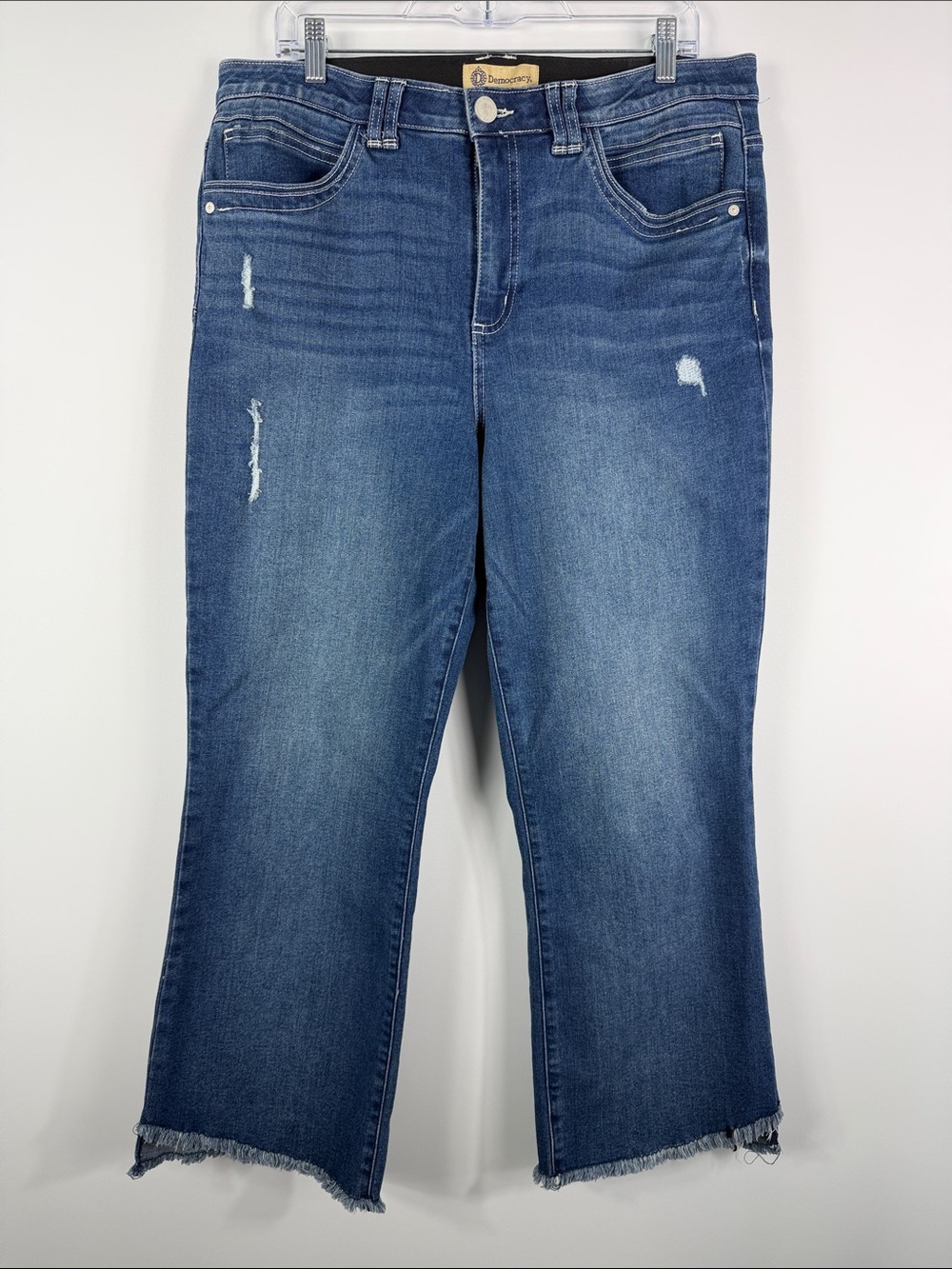 Democracy Ab Technology Cropped Frayed Hem Flare Jeans Medium Wash Size 16